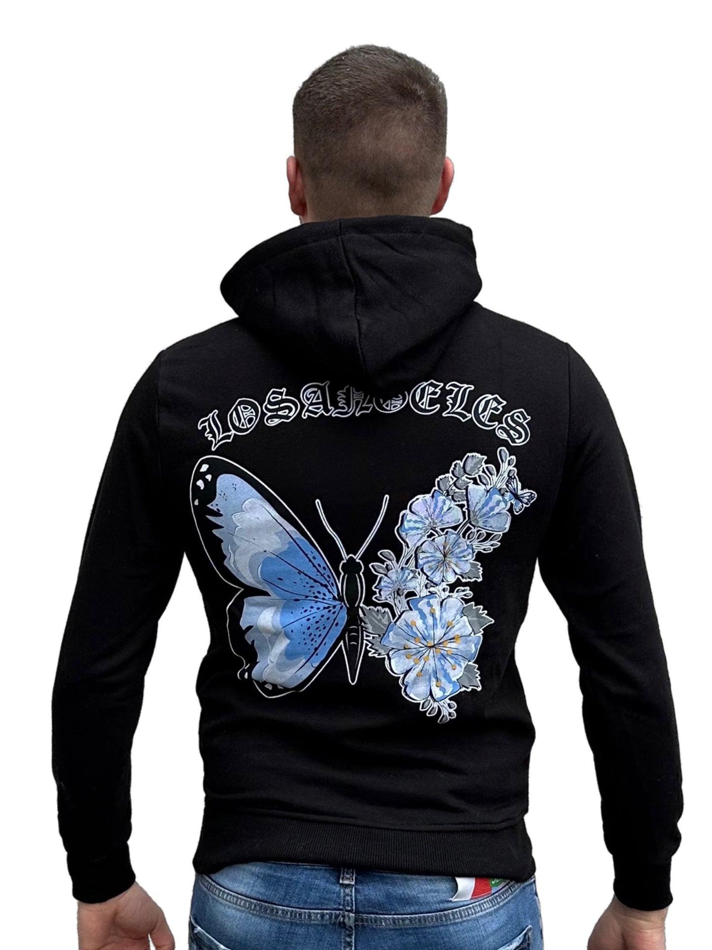 Blauwe Vlinder Hoodie - Zwart