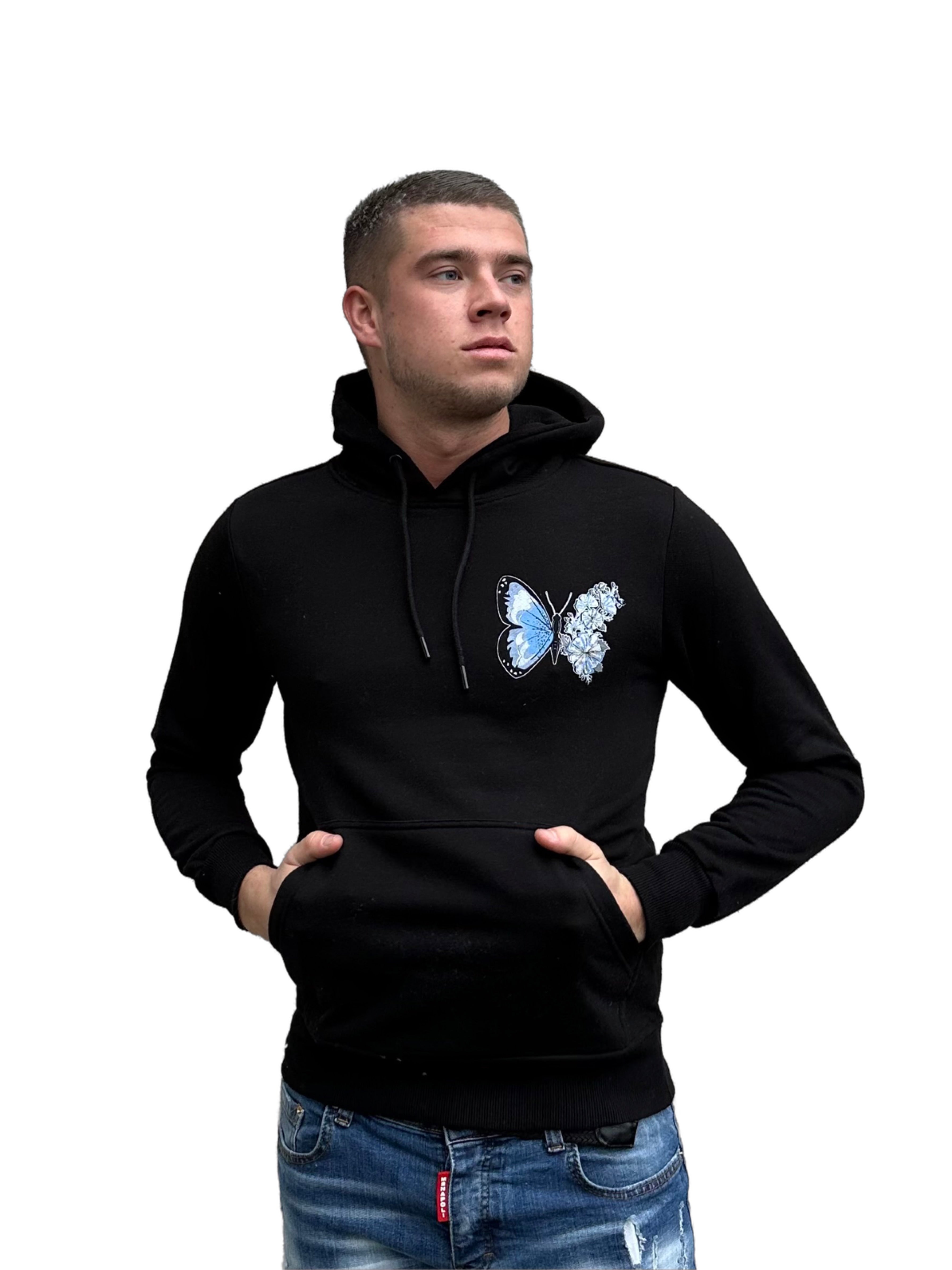 Blauwe Vlinder Hoodie - Zwart - Flexxfashion Flexxfashion Blauwe Vlinder Hoodie - Zwart