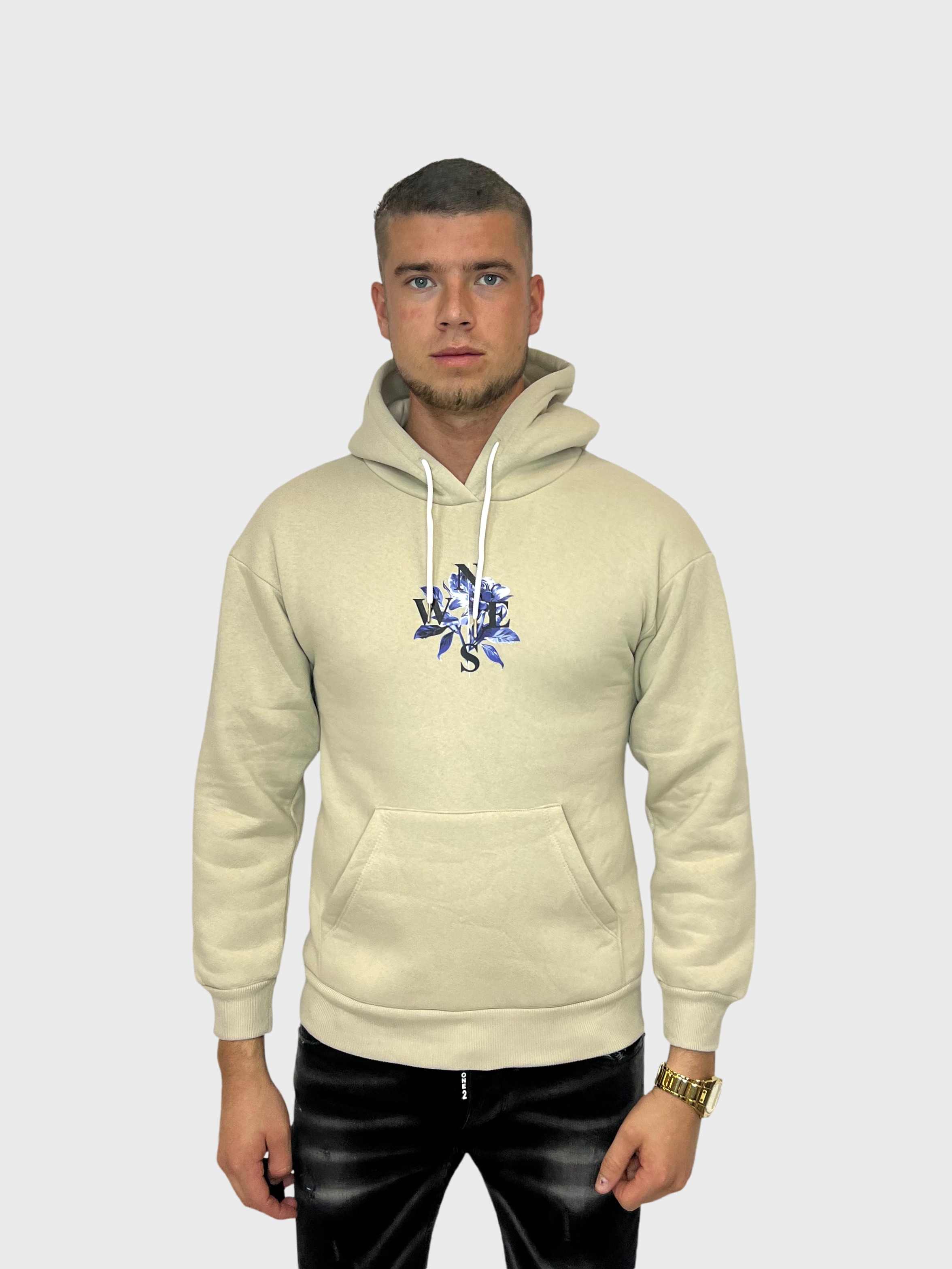 Blue Rose Hoodie - Beige