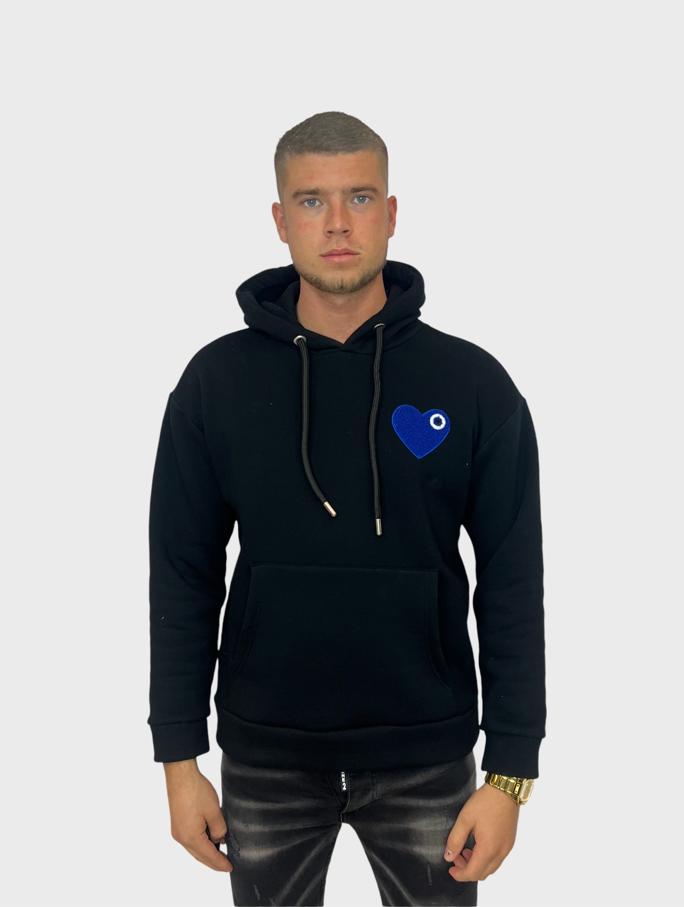 Eyes Heart Hoodie - Zwart met Blauw