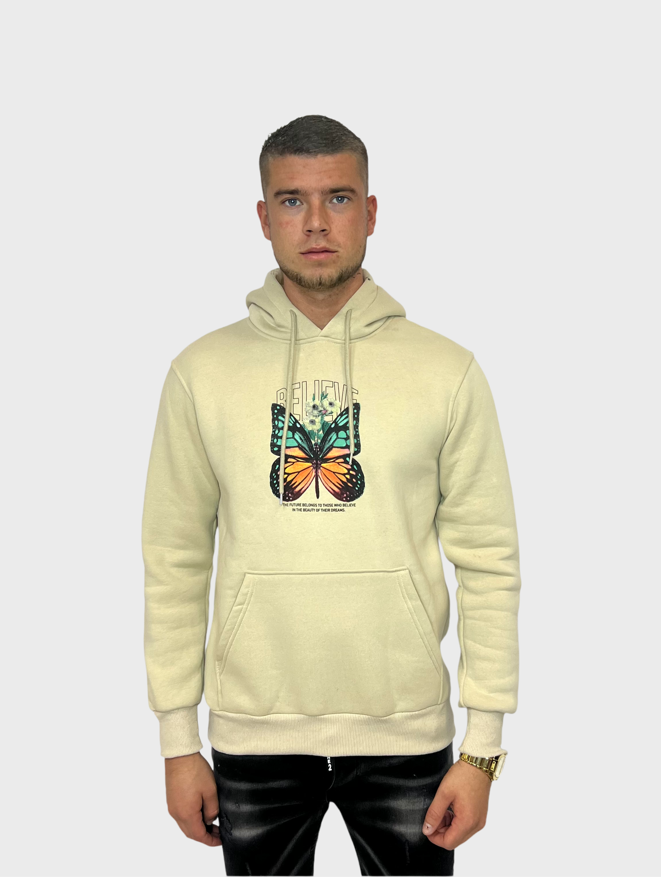 Believe Butterfly Hoodie - Beige