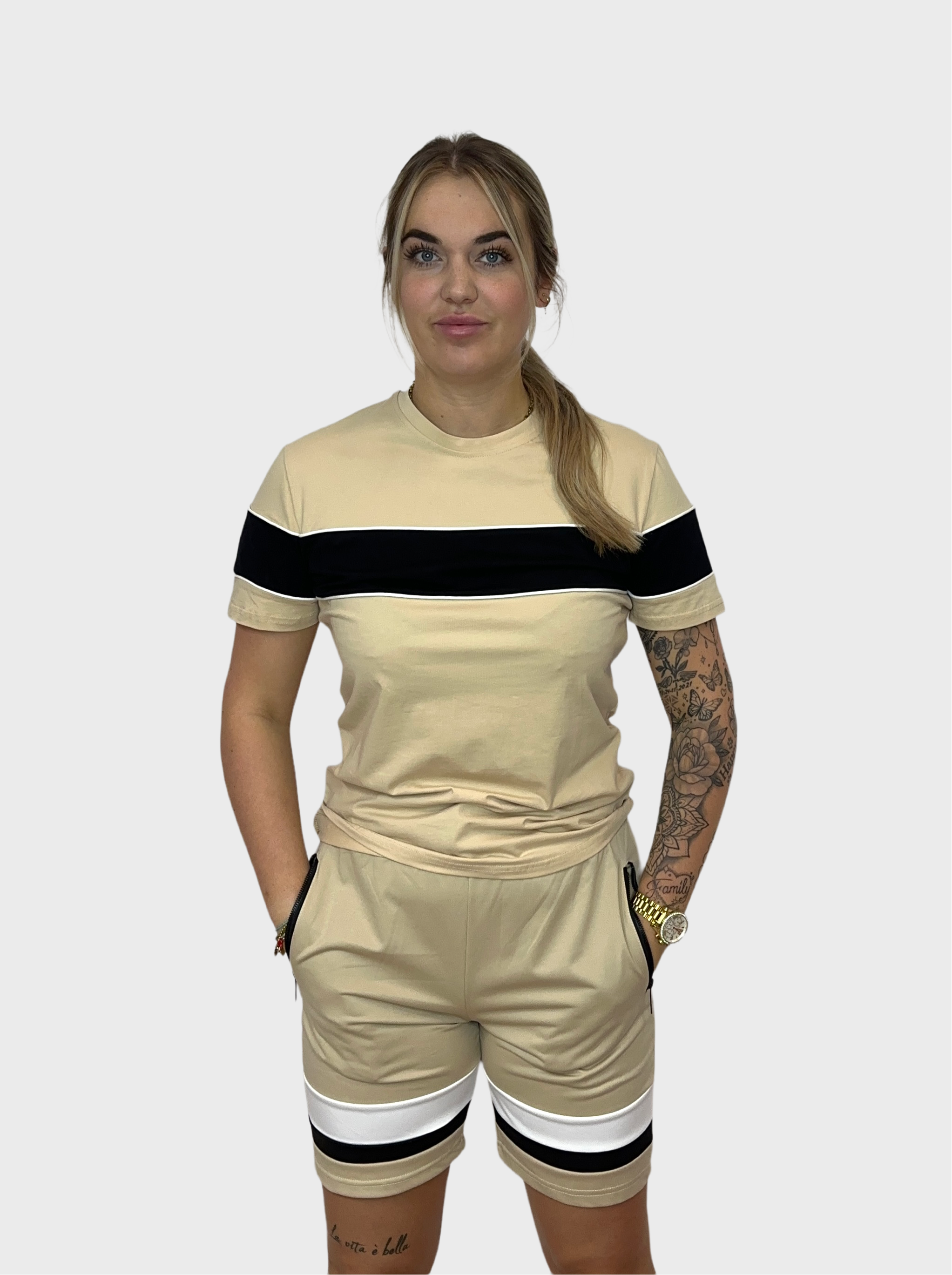 Stripe Short Trainingspak - Beige