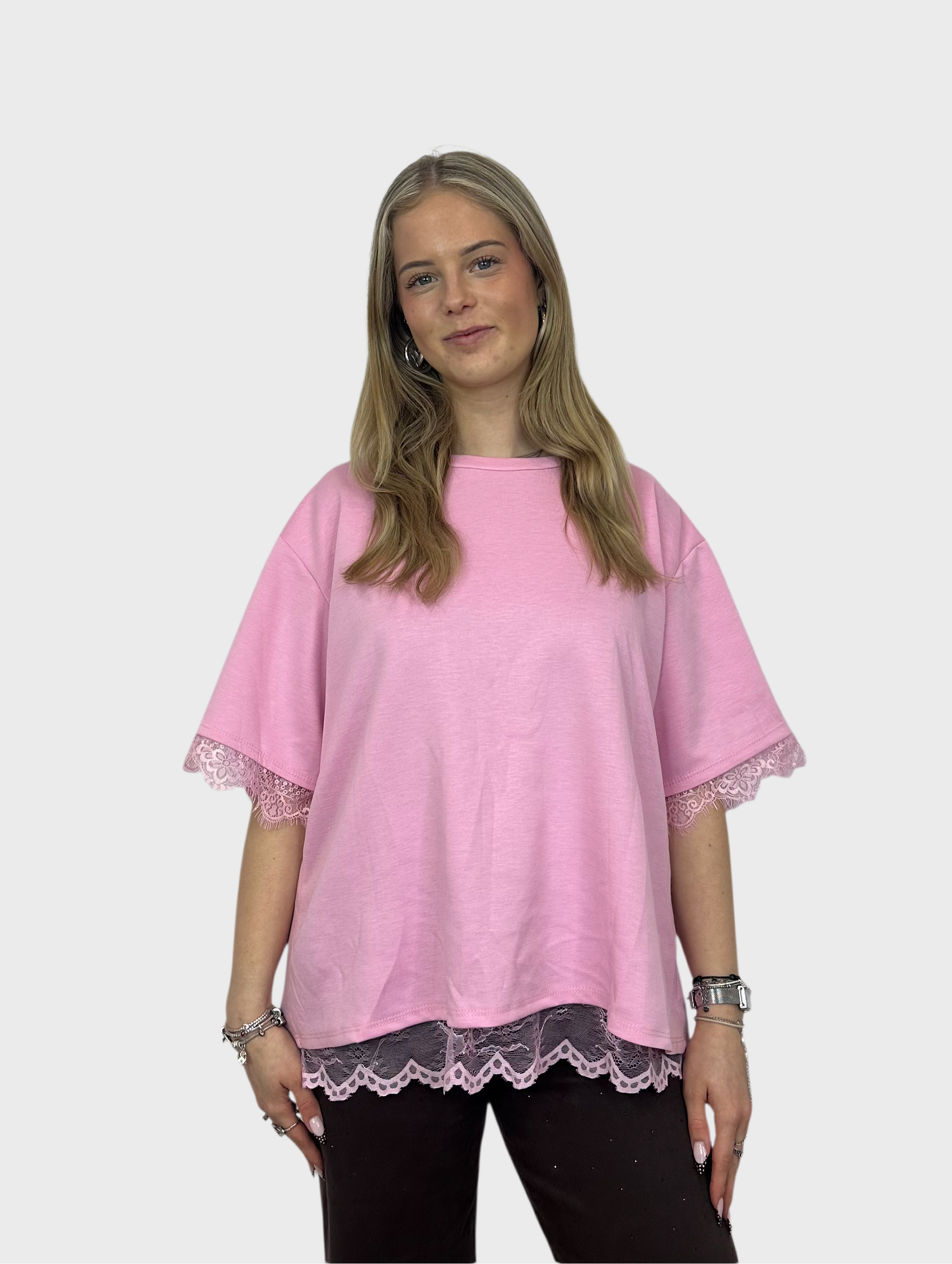 T-Shirt met Kanten Rug - Roze