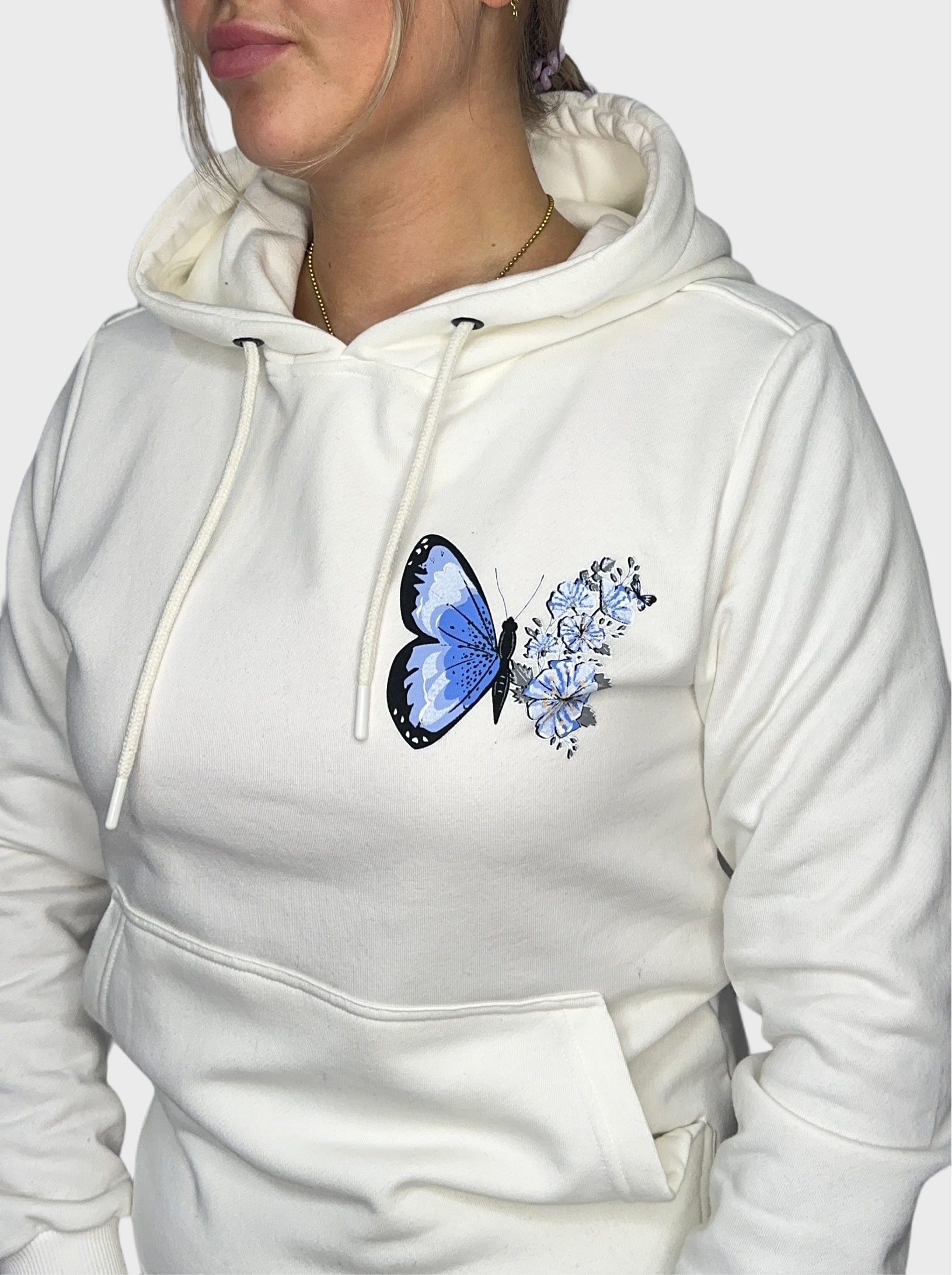 Blauwe Vlinder Hoodie - Wit