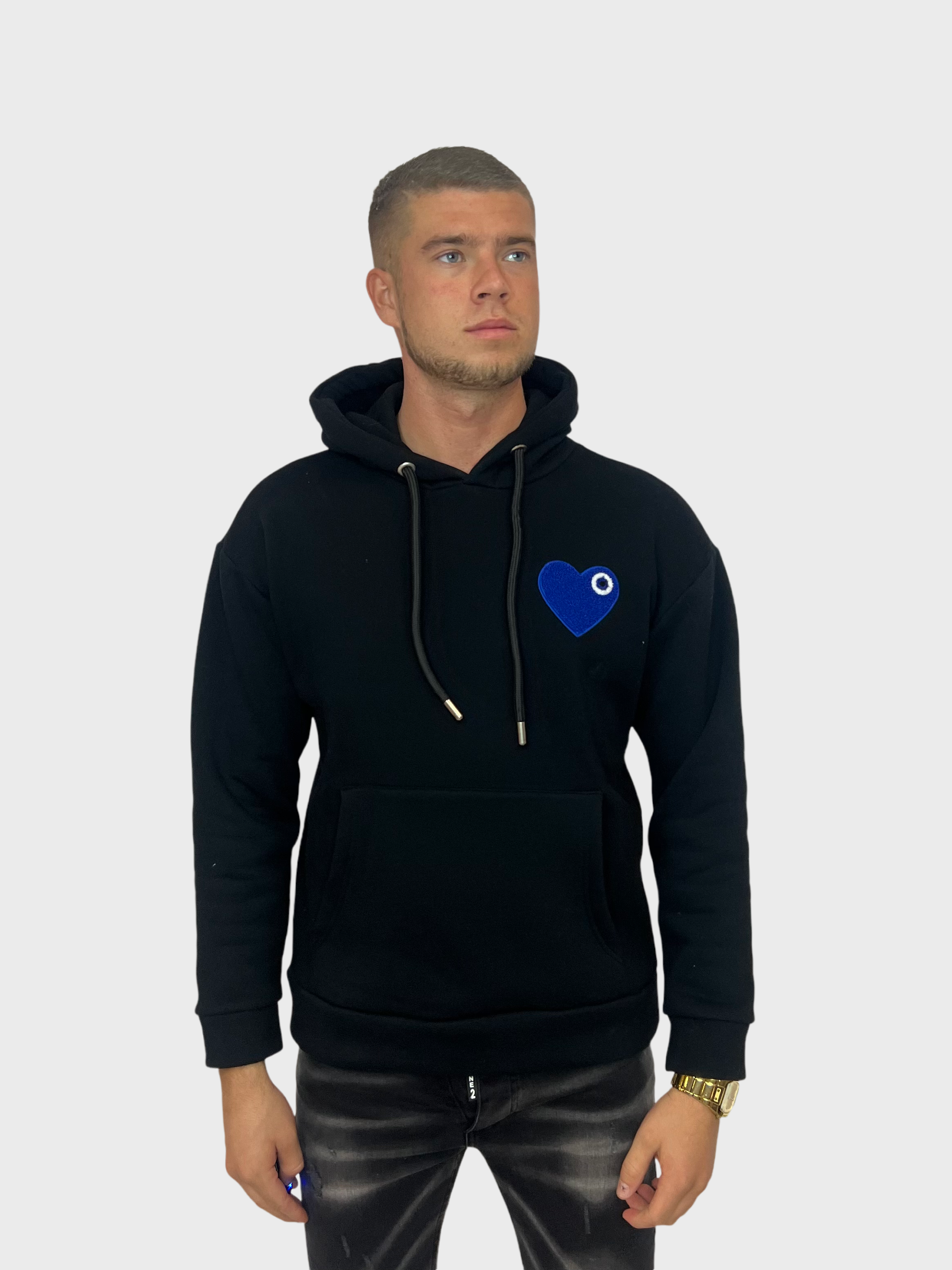 Eyes Heart Hoodie - Zwart met Blauw