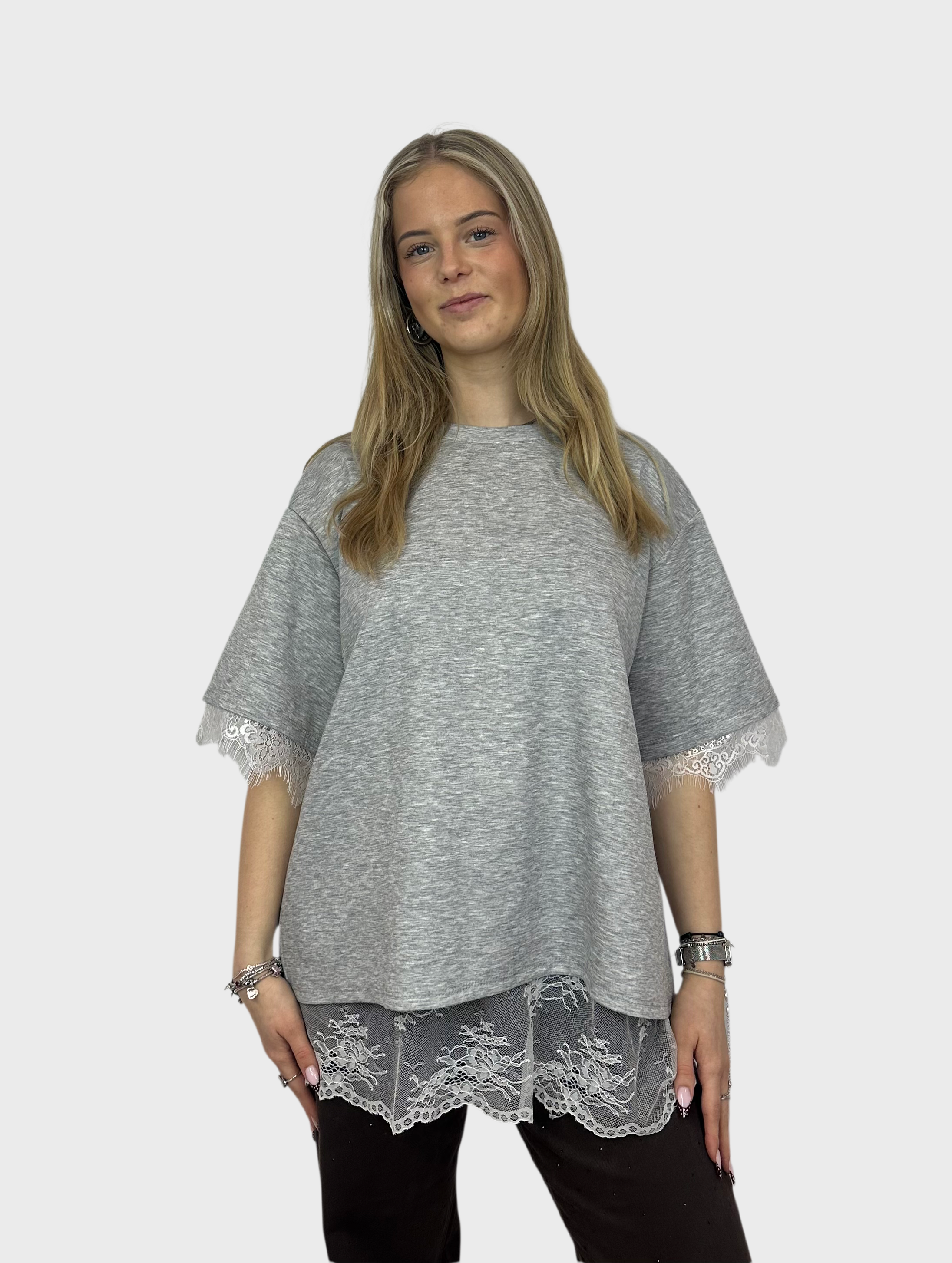 T-Shirt met Kanten Rug - Grijs