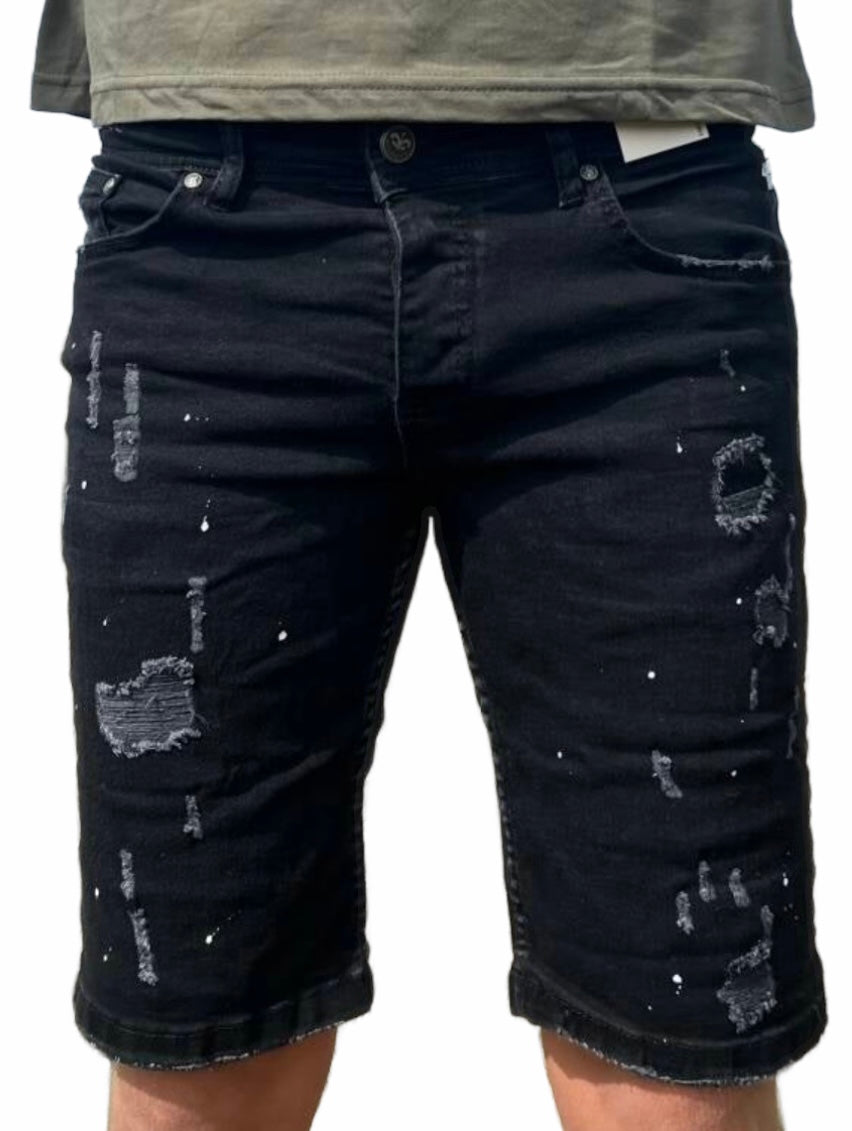 Black Spray Short Jean - Zwart - Flexxfashion Flexxfashion Black Spray Short Jean - Zwart