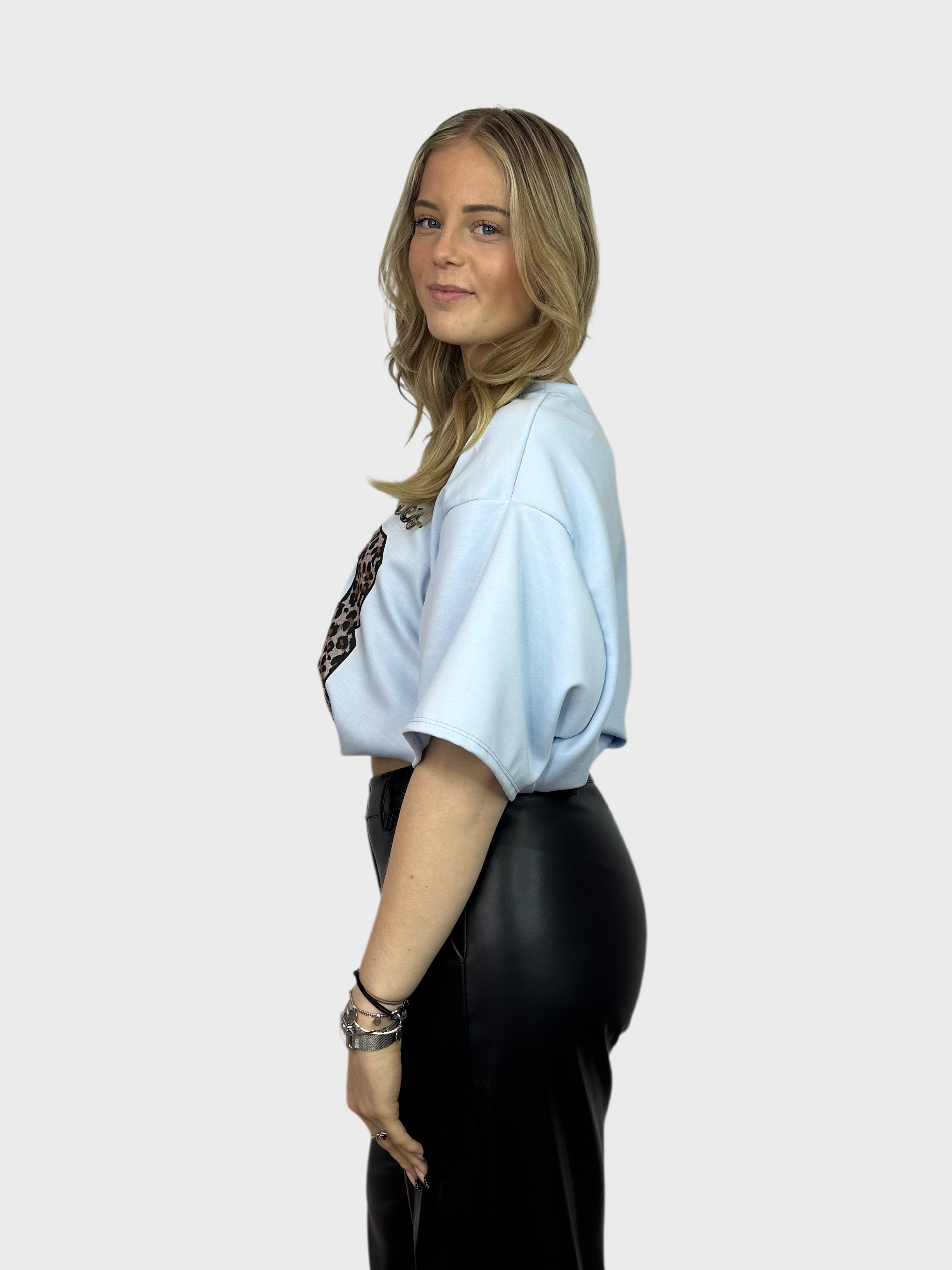 LA Leopard Top - Baby Blauw