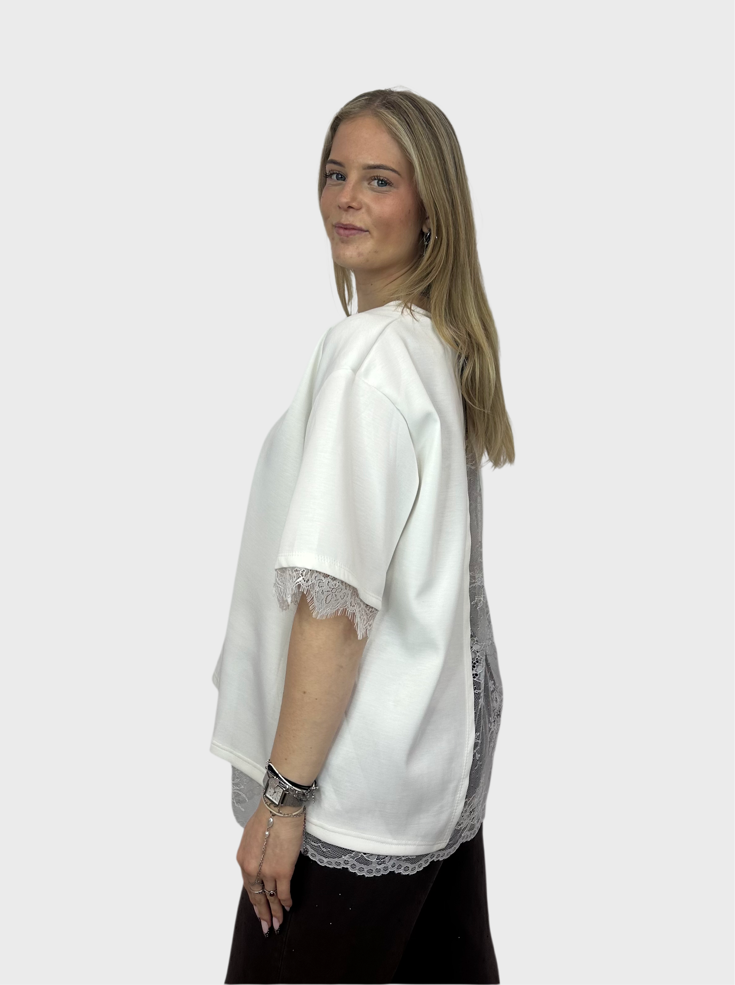 T-Shirt met Kanten Rug - Wit