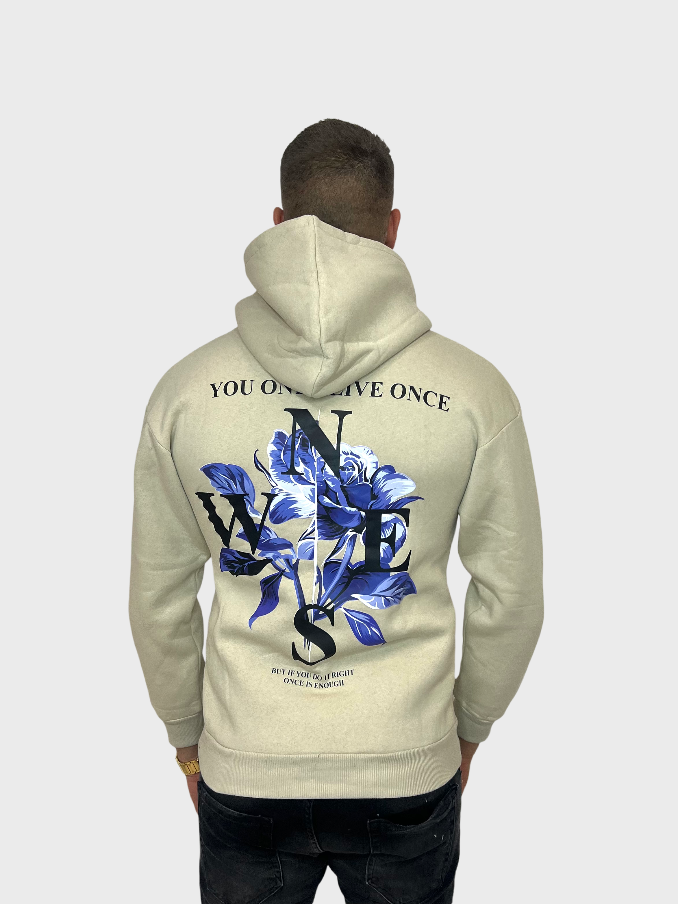 Blue Rose Hoodie - Beige