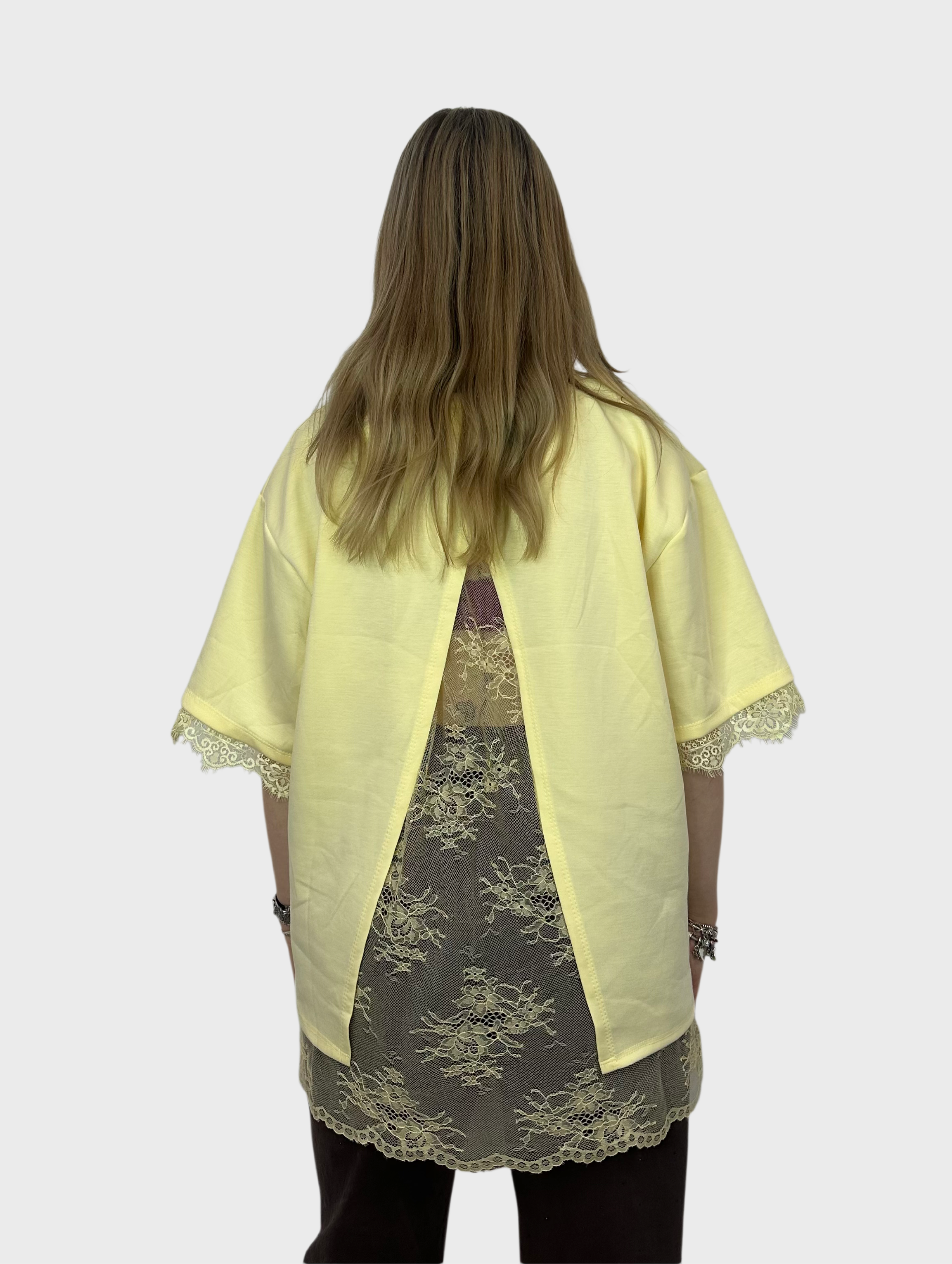 T-Shirt met Kanten Rug - Butter Yellow