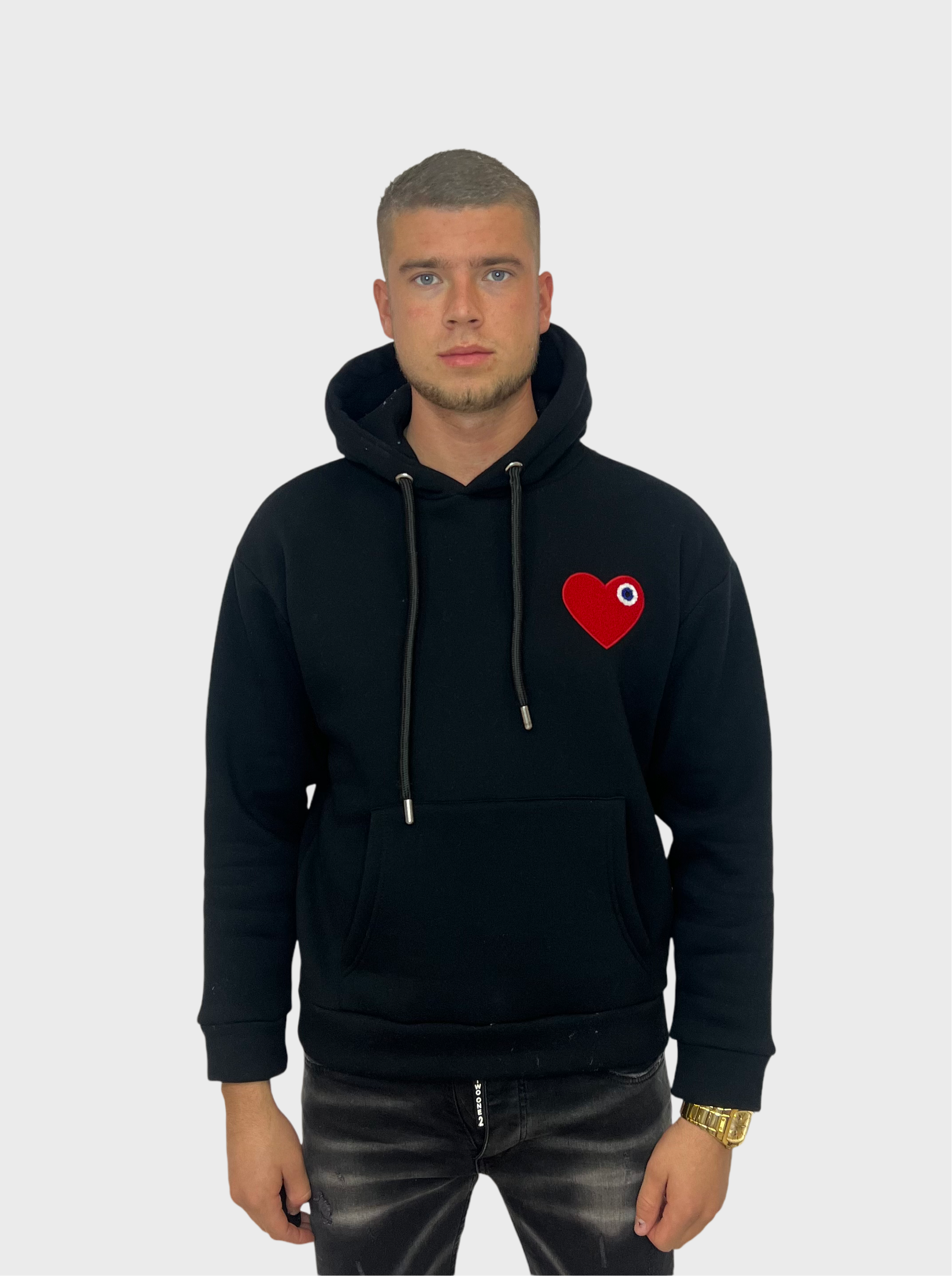 Eyes Heart Hoodie - Zwart met Rood