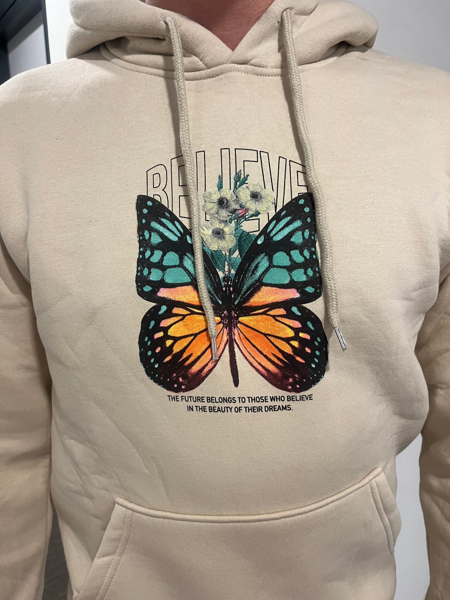 Believe Butterfly Hoodie - Beige