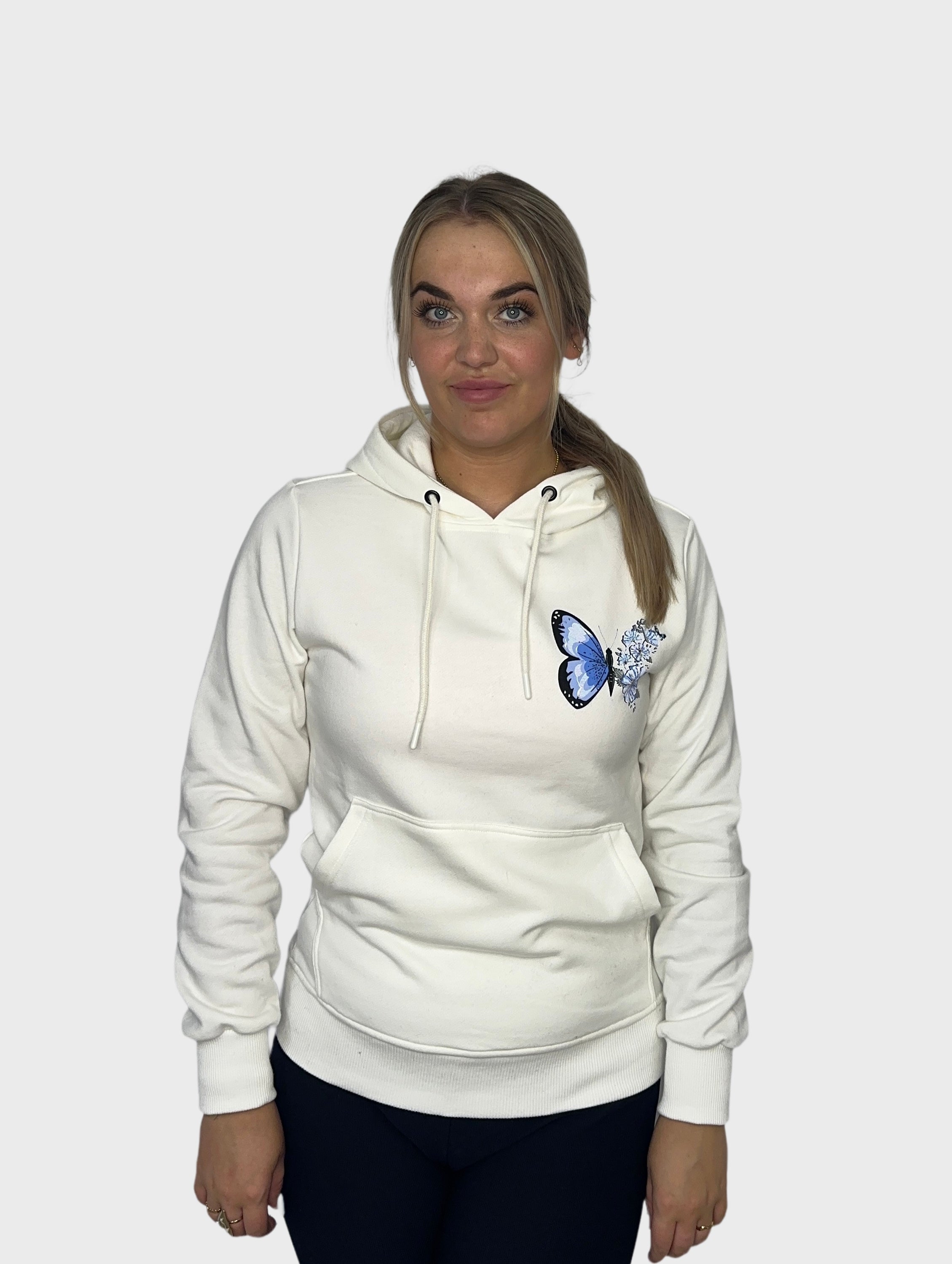 Blauwe Vlinder Hoodie - Wit