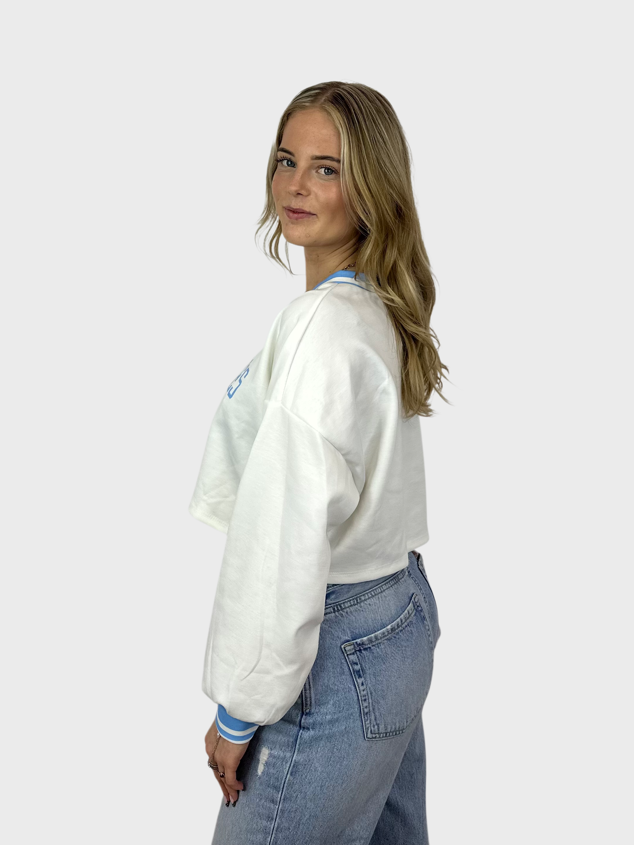 Los Angeles Crop Top - Wit met Blauw