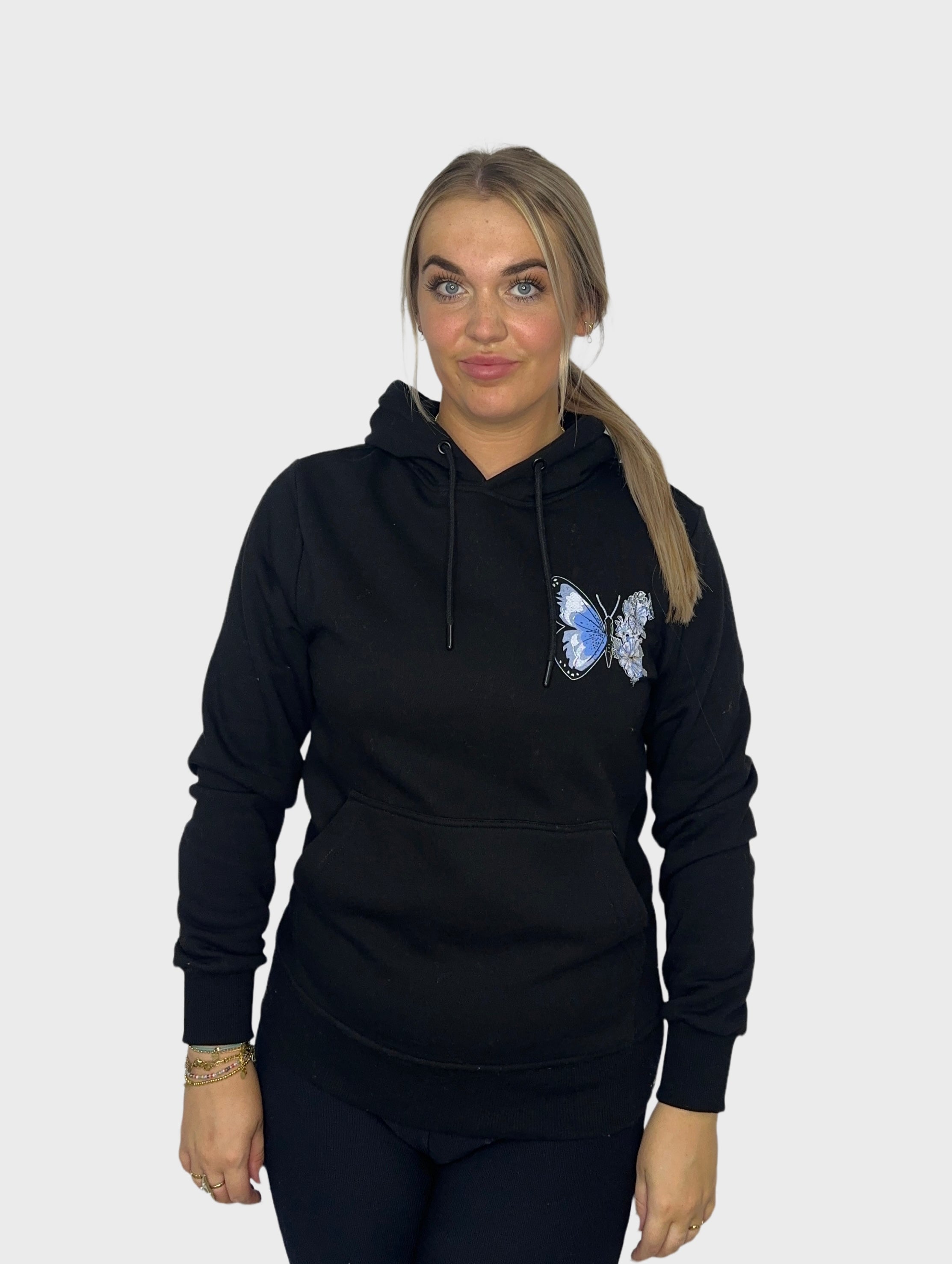 Blauwe Vlinder Hoodie - Zwart