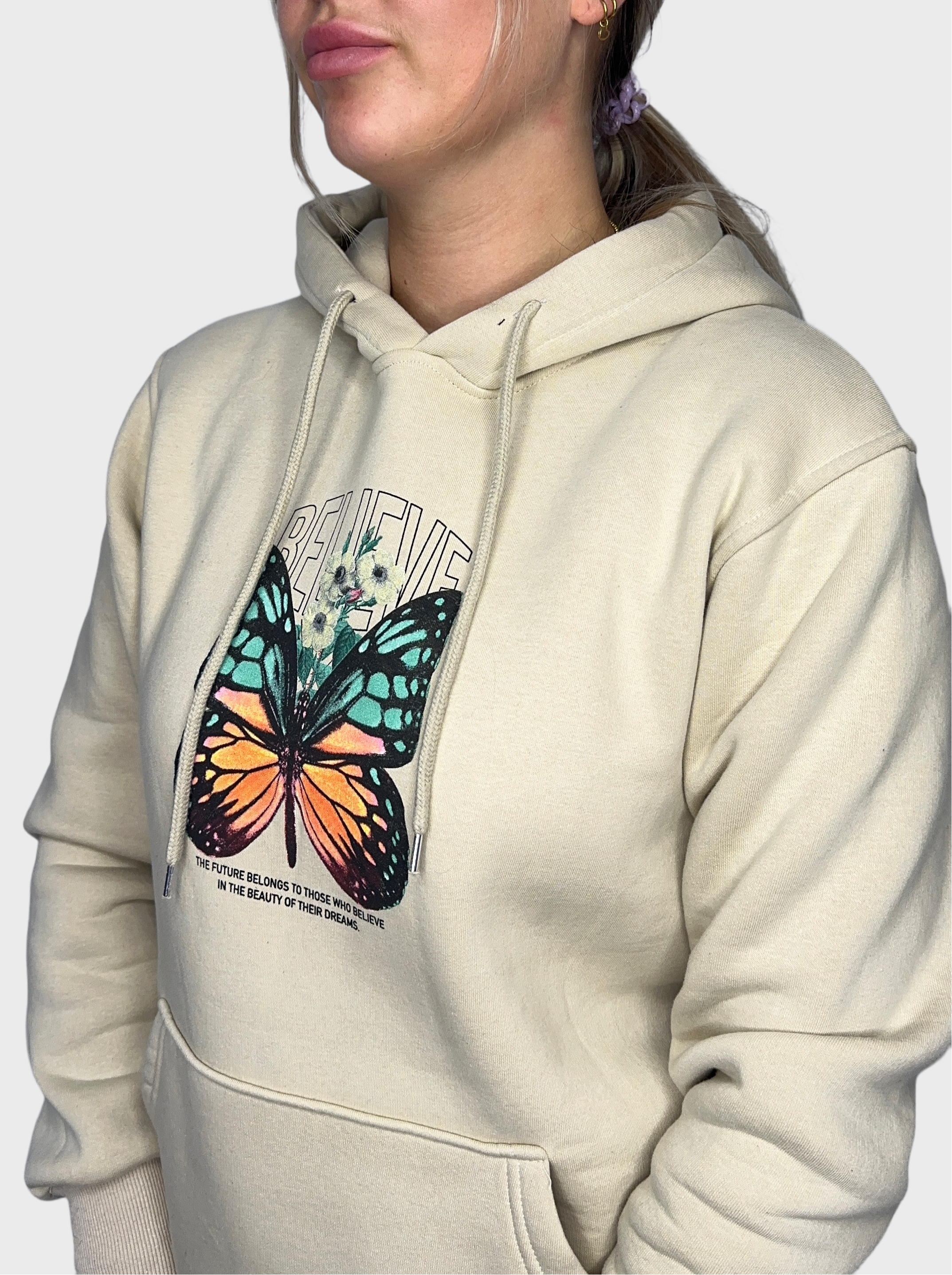 Believe Butterfly Hoodie - Beige