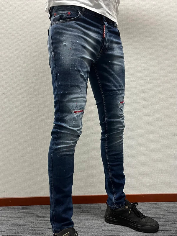 Les Sparkle Red Slim Fit Jean - Blauw - Flexxfashion Flexxfashion Les Sparkle Red Slim Fit Jean - Blauw