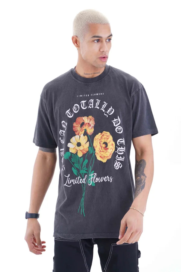 Limited Flowers T-Shirt - Gewassen Grijs