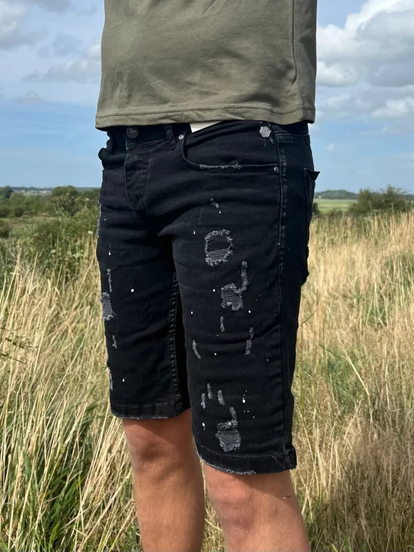 Black Spray Short Jean - Zwart