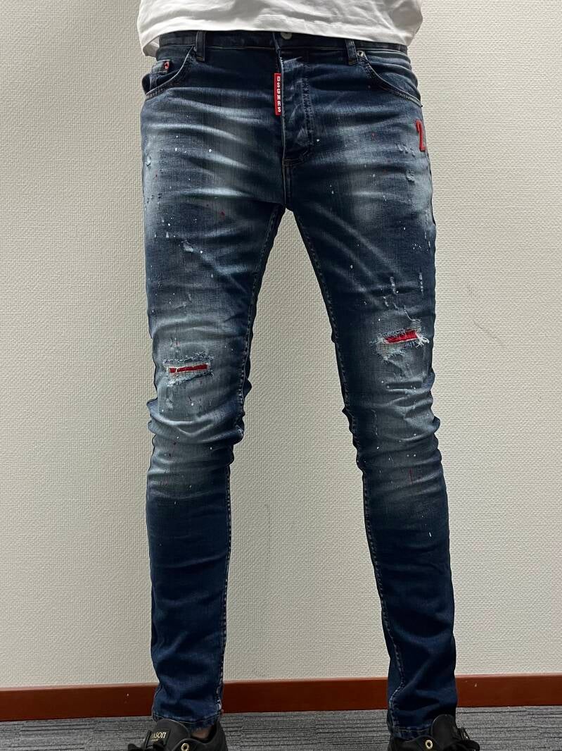 Les Sparkle Red Slim Fit Jean - Blauw - Flexxfashion Flexxfashion Les Sparkle Red Slim Fit Jean - Blauw