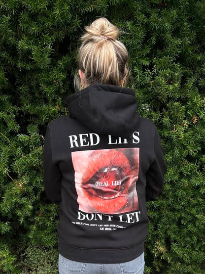 Red Lips Hoodie - Zwart